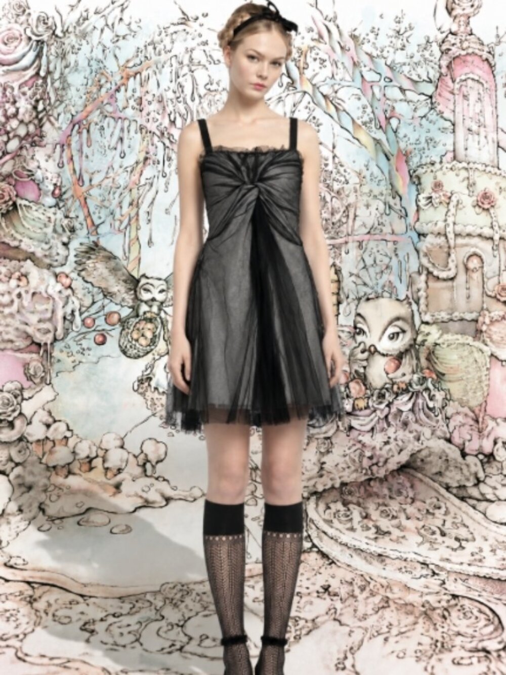 RARE NWOT RED Valentino Black Tulle Flared Mini Dress XS $595